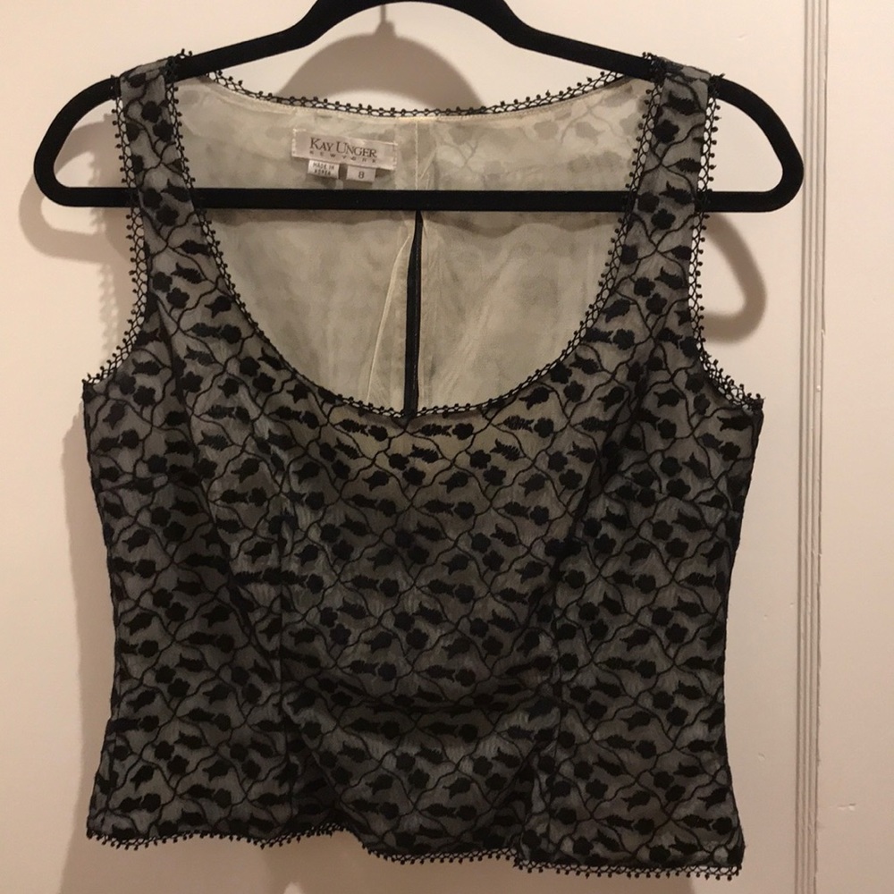 Black lace on sheer zippered shell
